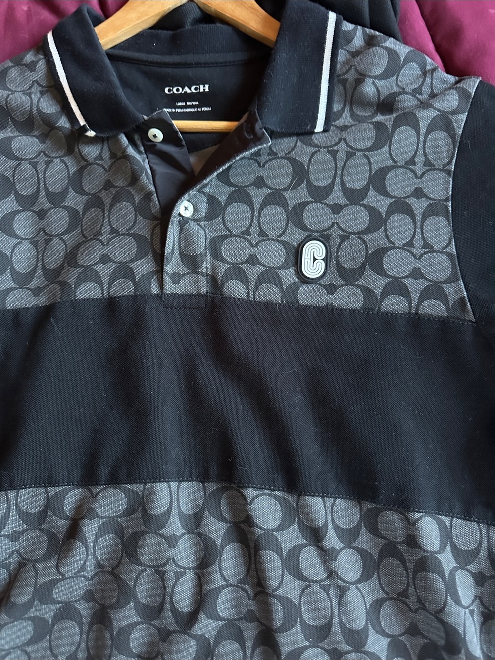 COACH Black & Gray Signature Logo Polo
